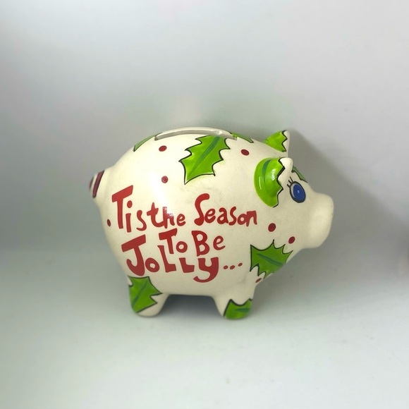 Source Unknown Other - PIG Christmas Tis the Season to Be Jolly Ceramic PIGGY BANK
